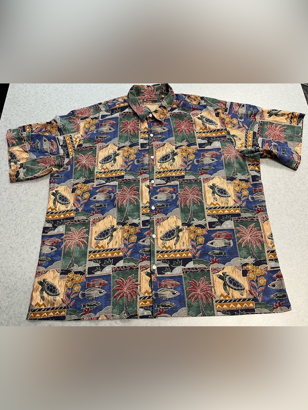Tori Richard Hawaiian Tropical Turtle Fish Print Camp Shirt—Mens 3XL